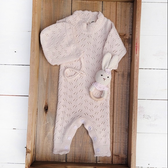 Grace Knitted Romper with bonnet - Picture 1 of 2